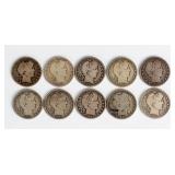 Coin (10) Barber Silver Half Dollars