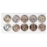 Coin (10) Franklin Half Dollars Brilliant Unc.