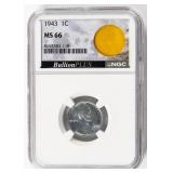 Coin 1943 Lincoln Steel Cent NGC MS66