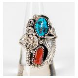 Jewelry Sterling Silver Coral & Turquoise Ring