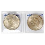 Coin (2) Peace Silver Dollars 1922 Extra Fine