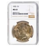Coin 1925 Peace Silver Dollar NGC MS63