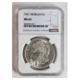 Coin 1921 Morgan Silver Dollar NGC MS63