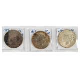 Coin (3) Peace Silver Dollars 1923-D, 1925 & 1926