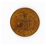 Coin 1866 Two Cent Piece Brown Almost Unc.