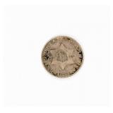 Coin 1853 Three Cent Silver in Very Good.