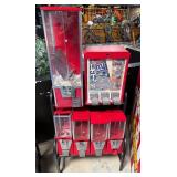 6 Gumball Machines Complete with Rack No Locks