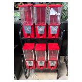 5 Gumball Machines & Sticker Machine W/ Rack
