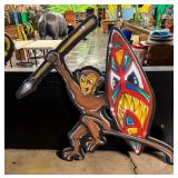 Monkey with Spear & Shield Figural Display Sign