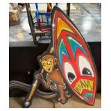 Monkey with Shield & Spear Figural Display Sign