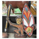 Monkey with Shield & Spear Figural Display Sign