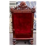 Furniture Huge Vintage Wood & Velvet Throne Chair