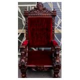 Furniture Huge Vintage Wood & Velvet Throne Chair
