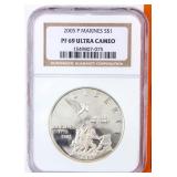 Coin 2005-P Marines Silver Dollar NGC PF69