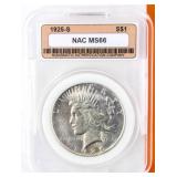 Coin 1925-S Peace Silver Dollar NAC MS66