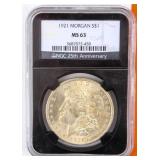 Coin 1921 Morgan Silver Dollar NGC MS63