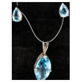 Jewelry 14k White Gold Blue Topaz Pendant Earrings