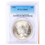 Coin 1923 Peace Silver Dollar PCGS MS65