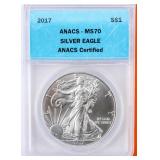 Coin 2017 Silver Eagle ANACS MS70