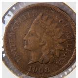 Coin 1908-S Indian Head Cent Key Date in Fine
