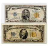 Coin 2 United States Silver Certificates $5 & $10