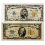 Coin 2 United States Silver Certificates $5 & $10
