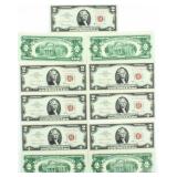 Coin 11 Consecutive $2 Notes 1963 Crisp BU