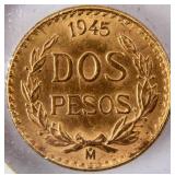 Coin 1945 Mexico 2 Peso Gold Coin
