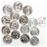 Coin 16 Brilliant Unc. Franklin Half Dollars 1958