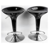 2 Modernist Chrome & Black Adjustable Stools