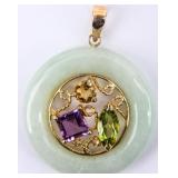 Jewelry 14kt Yellow Gold Jade Gemstone Pendant