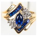 Jewelry 10kt Yellow Gold Blue Stone Cocktail Ring