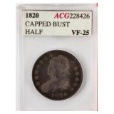 Coin 1820 Capped Bust Half Dollar ACG VF25
