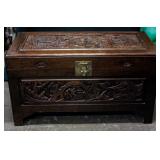 Vintage Hand Carved Wood Storage Chest