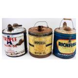 Lot of 3 Five Gallon Vintage Motor Oil Cans