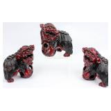 Trio of Vintage Red Lacquer Foo Dogs