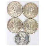 Coin 5 Walking Liberty Half Dollars High Grade