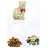 Antique Cast Iron White Cat Bank & Door Knockers