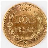 Coin 1945 Mexican 2 Peso Gold Coin BU