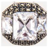 Jewelry Large Sterling Silver CZ Cocktail Ring