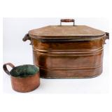 Antique Copper Tub w/Lid & Antique Copper Pot