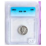 Coin 1921 Mercury Dime ICG  G4    Rare!