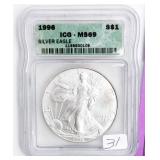 Coin 1996 United States Silver Eagle ICG MS69