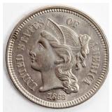 Coin 1868 3¢ Nickel Gem Brilliant Unc.