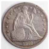 Coin 1872 Liberty Seated Dollar Extra Fine / AU