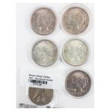 Coin 6 Peace Silver Dollars Extra Fine +