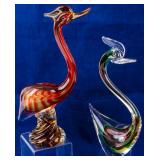 2 Vintage Murano Handcrafted Blown Glass Swans