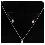 Jewelry Sterling Amethyst Necklace & Earrings Set