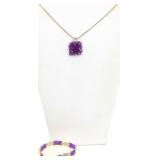 Jewelry Sterling Silver Purple Jade Necklace +