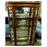Furniture Walnut Curved Glass Curio Cabinet